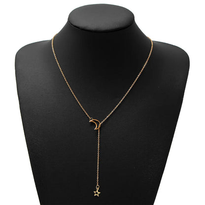 Gargantilla con colgante de luna y estrella dorada – Cadena minimalista de aleación con dije para mujer | Regalo de joyería de moda para fiesta