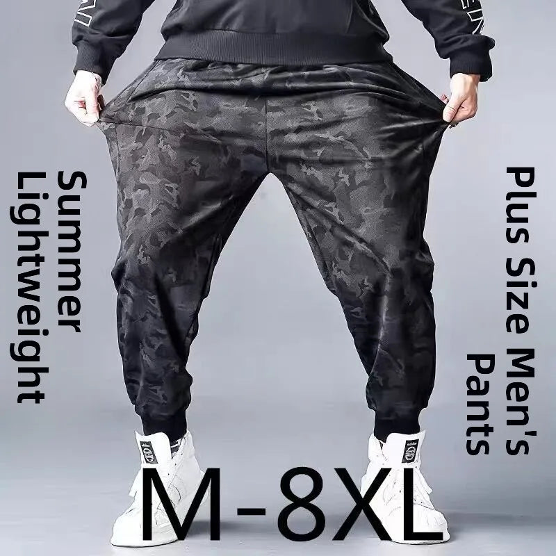 Men's Summer Camouflage Workwear Pants – Lightweight Loose-Fit Elastic Waist Trousers with Straight Legs, Casual Utility Nine-Pocket Polyester Pants