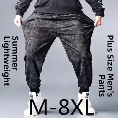 Men's Summer Camouflage Workwear Pants – Lightweight Loose-Fit Elastic Waist Trousers with Straight Legs, Casual Utility Nine-Pocket Polyester Pants