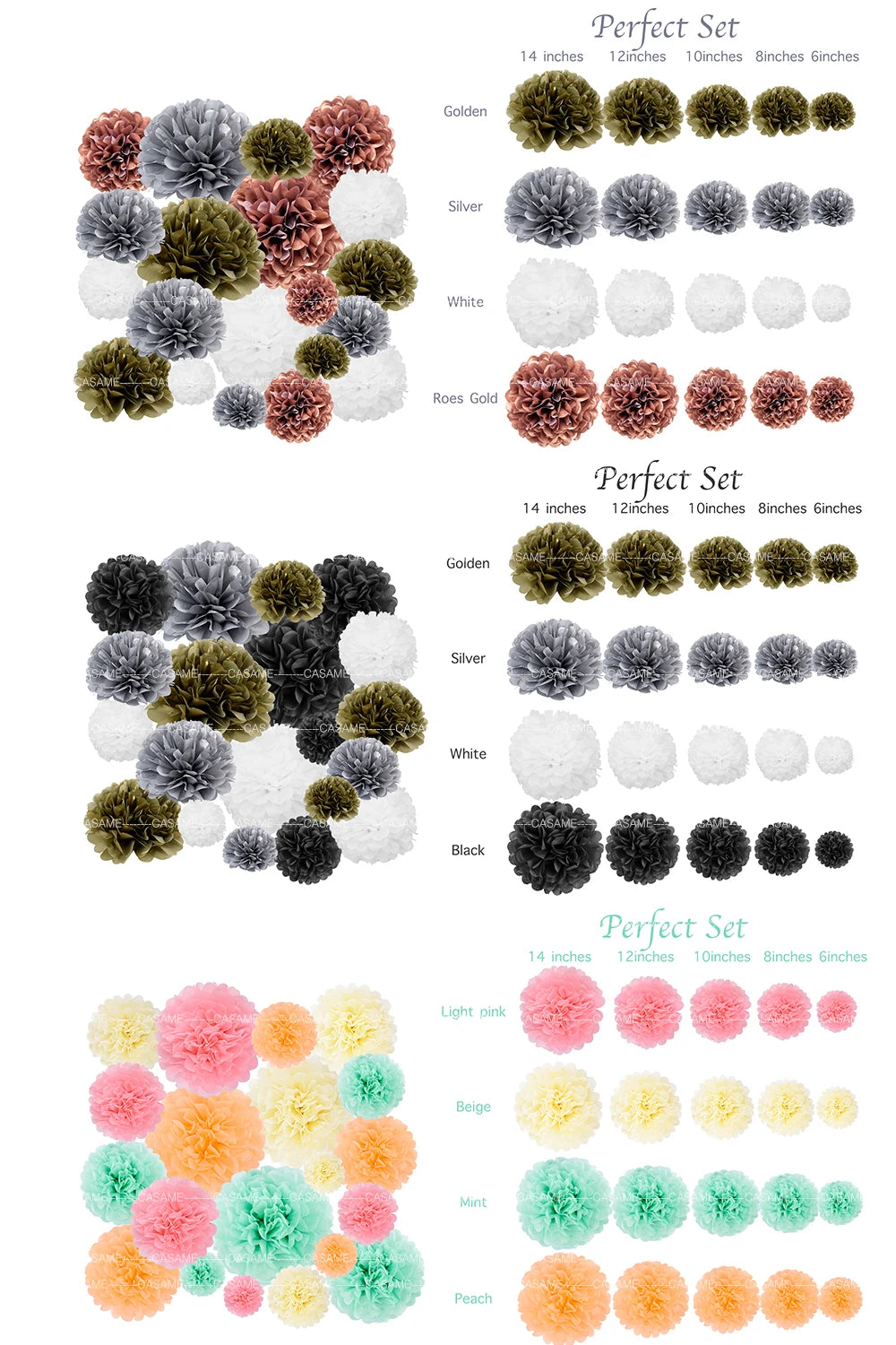 5PCS Tissue Paper Pom Poms – 4–12 Inch Paper Flower Balls for Weddings, Birthdays & Party Decorations