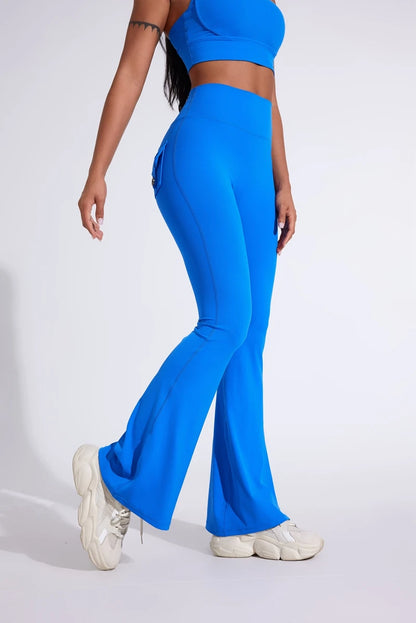 DIAS FIT JOY Pantalon de yoga évasé taille haute pour femme – Legging patte d'éléphant push-up avec poches, pantalon d'entraînement à séchage rapide pour la course, la gym, le fitness et l'exercice