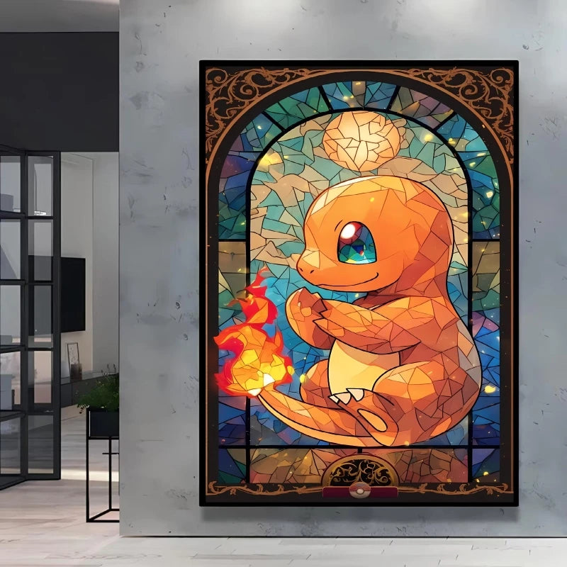 Pokémon Bulbasaur & Pikachu Canvas Wall Art – Bright Garden Themed Cartoon Home Living Room Decor