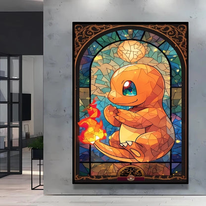 Pokémon Bulbasaur & Pikachu Canvas Wall Art – Bright Garden Themed Cartoon Home Living Room Decor