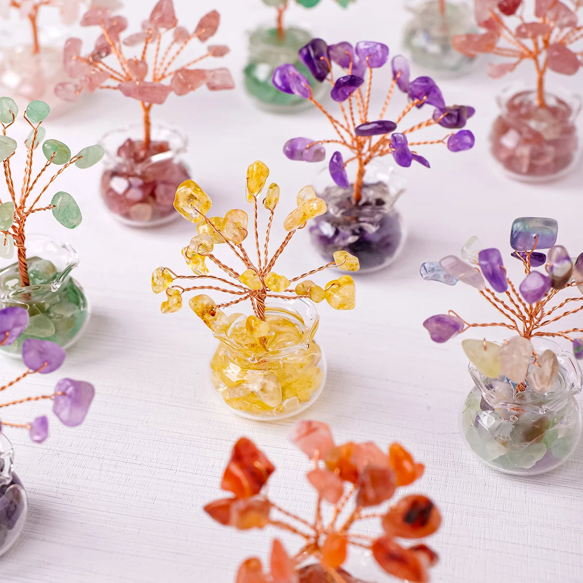 Arbre à vœux en cristal naturel – Arbre à vœux bonsaï en cristal Feng Shui de guérison Reiki pour la décoration de la maison, du bureau et de la table