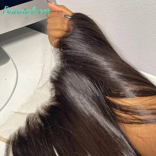 24/26 pulgadas de cabello humano brasileño liso para frontal de encaje – Cierre frontal de encaje transparente HD de 13x6 pre-arrancado | Extensión de cabello natural Remy