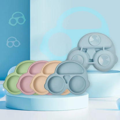 Assiette à ventouse en silicone pour bébé – Assiette repas sourire pour tout-petits avec compartiments, vaisselle pour enfants sans BPA