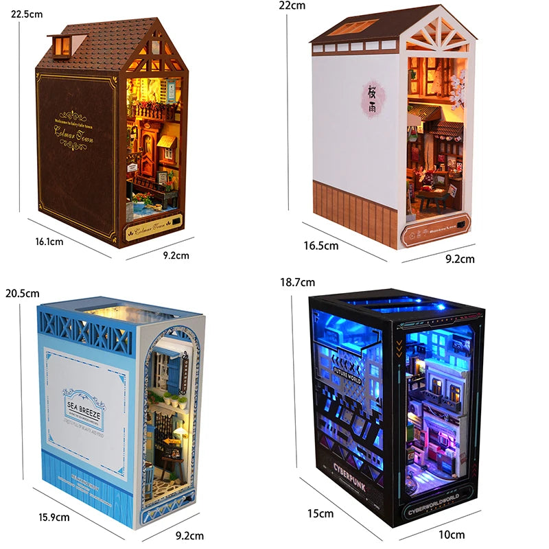 Kit de book nook à fabriquer soi-même – Maquette de maison de poupée miniature en bois à insérer dans une étagère pour adultes, loisirs créatifs et décoration d'intérieur