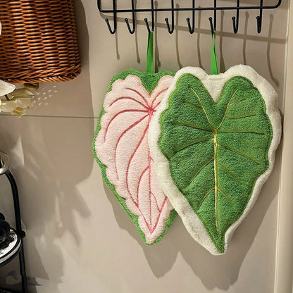 Essuie-mains Feuille – Serviette suspendue douce et absorbante pour la salle de bain et la cuisine, Gant de toilette décoratif, Serviette mouchoir à séchage rapide, Accessoire de nettoyage pour la maison