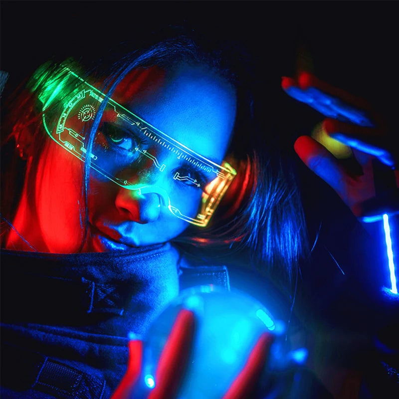 Gafas LED ciberpunk luminosas – Gafas futuristas con luz para cosplay, raves y fiestas de Halloween