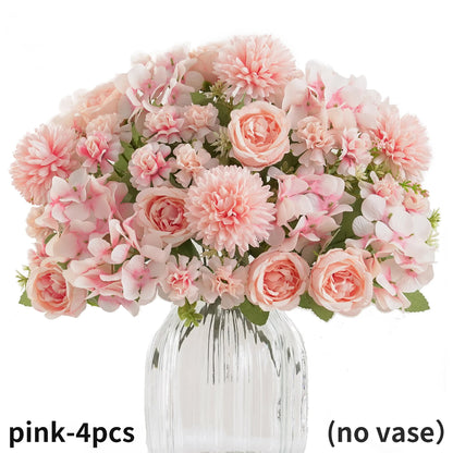 Ramo de flores artificiales realista – Arreglo floral sintético de peonía, crisantemo e hortensia con tallos, decoración reutilizable para el hogar, decoración para bodas y accesorios de fotografía