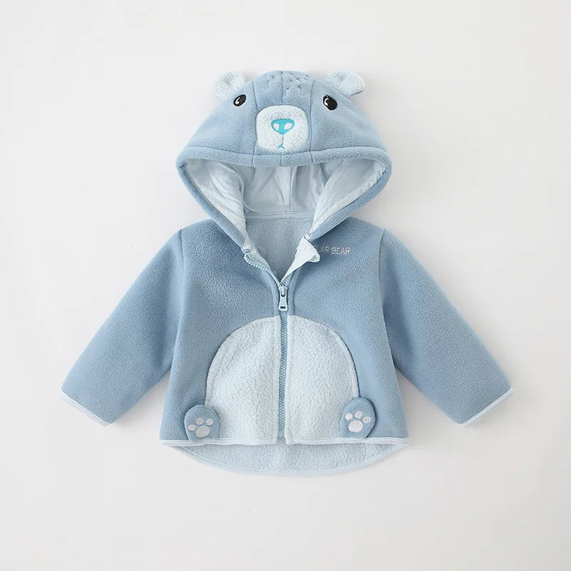 2025 Winter Baby Boys Fleece Hooded Jackets for Kids Cartoon Dinosuar Coats Autumn Girls Plus Velvet Zipper Outerwear Jacket
