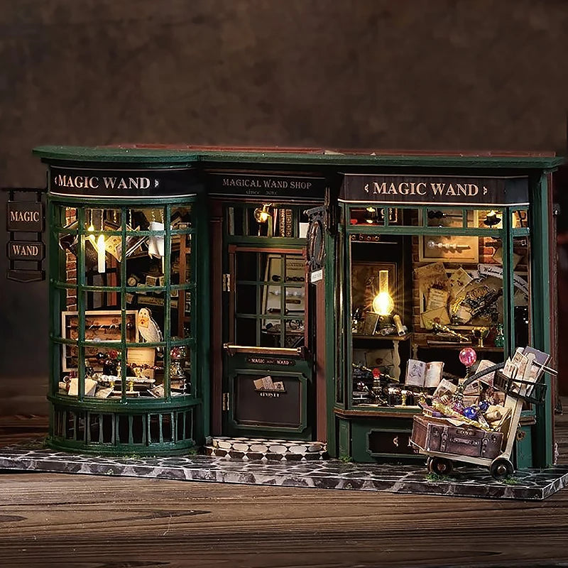 Kit DIY de casita de lectura de madera con luces LED – Artesanía en miniatura de inserción de estantería hecha a mano para decoración del hogar y regalos