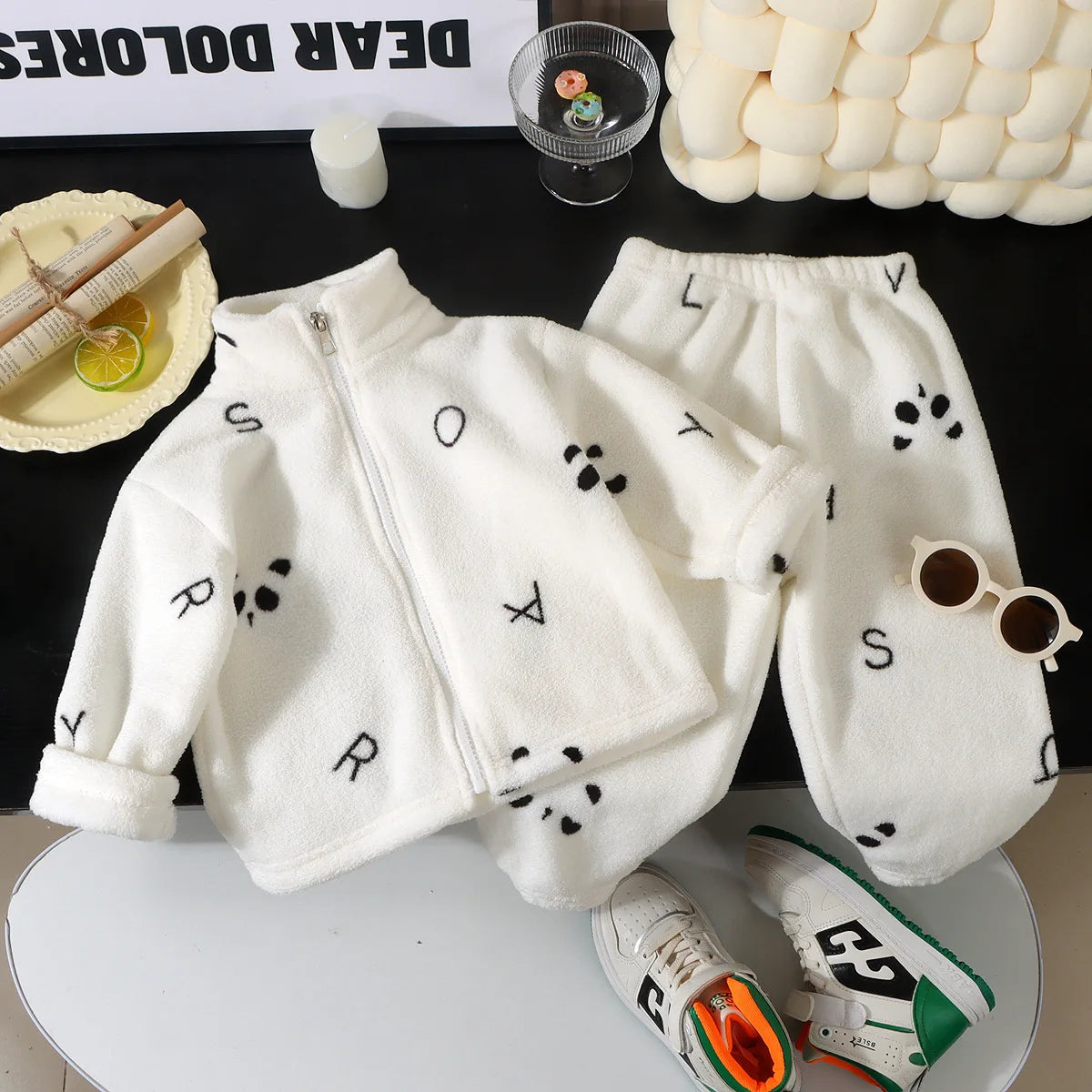 Kids Flannel Pajama Set 2-Piece, Thick Warm Winter Sleepwear for Boys and Girls, Floral and Leopard Print Zipper Top with Matching Pants