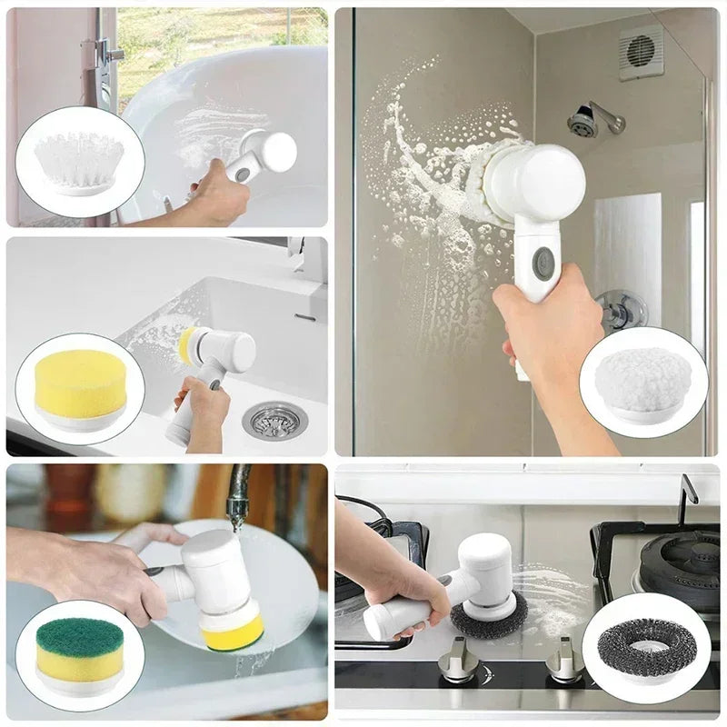 Cepillo Giratorio Eléctrico – Cepillo de Limpieza Inalámbrico con 5 Cabezales Reemplazables para Baño y Limpieza del Hogar