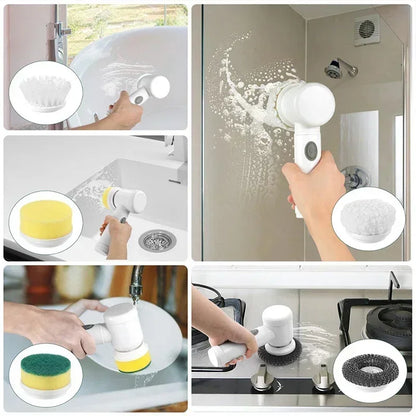 Cepillo Giratorio Eléctrico – Cepillo de Limpieza Inalámbrico con 5 Cabezales Reemplazables para Baño y Limpieza del Hogar