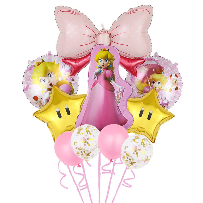 Princess Peach Party Supplies Set – Cartoon Anime-Themed Tableware, Balloons & Decorations for Children's Birthdays & Baby Showers