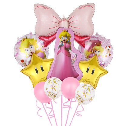 Princess Peach Party Supplies Set – Cartoon Anime-Themed Tableware, Balloons & Decorations for Children's Birthdays & Baby Showers