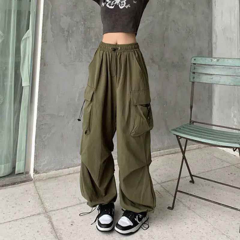 Women's Retro Workwear Pants – Loose Wide-Leg Straight Trousers with Cuffed Hem for Spring, Summer & Autumn