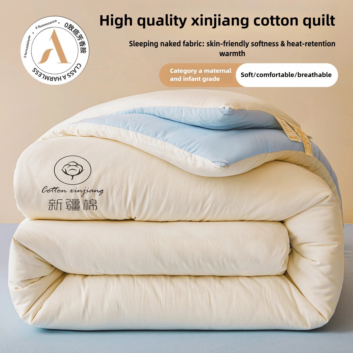 100% Cotton Filled Comforter – Soft Lightweight Warm Winter Quilt for Autumn & Cold Weather Bedding