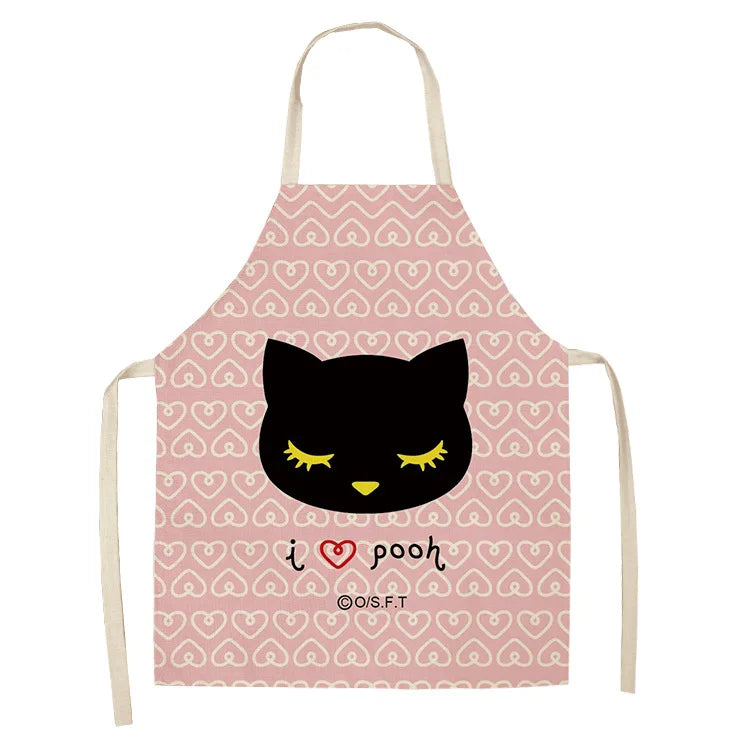 Cute Cartoon Cat Kitchen Apron – Linen Baking & Cooking Apron for Women, Men & Kids, Kitchen Accessories