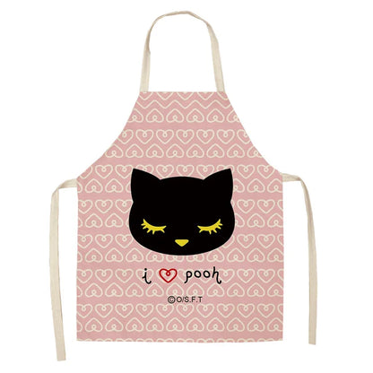Cute Cartoon Cat Kitchen Apron – Linen Baking & Cooking Apron for Women, Men & Kids, Kitchen Accessories