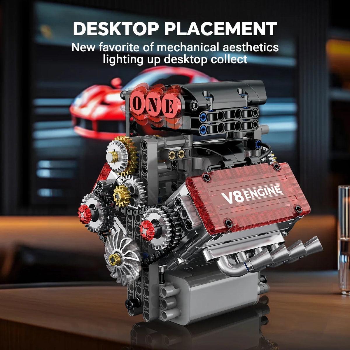 478PCS V8 Engine Building Blocks Model – Motorized Mechanical Car Engine Construction Set with Electric Drive, Desktop Ornament & Gift for Adults