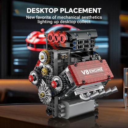 478PCS V8 Engine Building Blocks Model – Motorized Mechanical Car Engine Construction Set with Electric Drive, Desktop Ornament & Gift for Adults