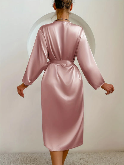 Women’s Satin Robe – Belted Elegant Solid Color Silky Comfort Bathrobe Loungewear