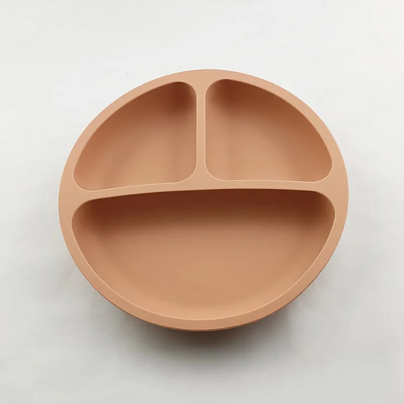 Assiette à ventouse en silicone pour bébé – Assiette repas sourire pour tout-petits avec compartiments, vaisselle pour enfants sans BPA