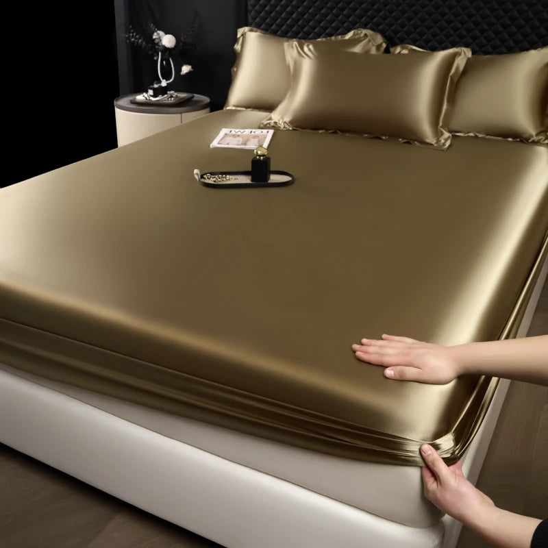 Rayon Satin Fitted Sheet – Soft Mattress Cover with Elastic Band for Single, Double, Queen & King Beds