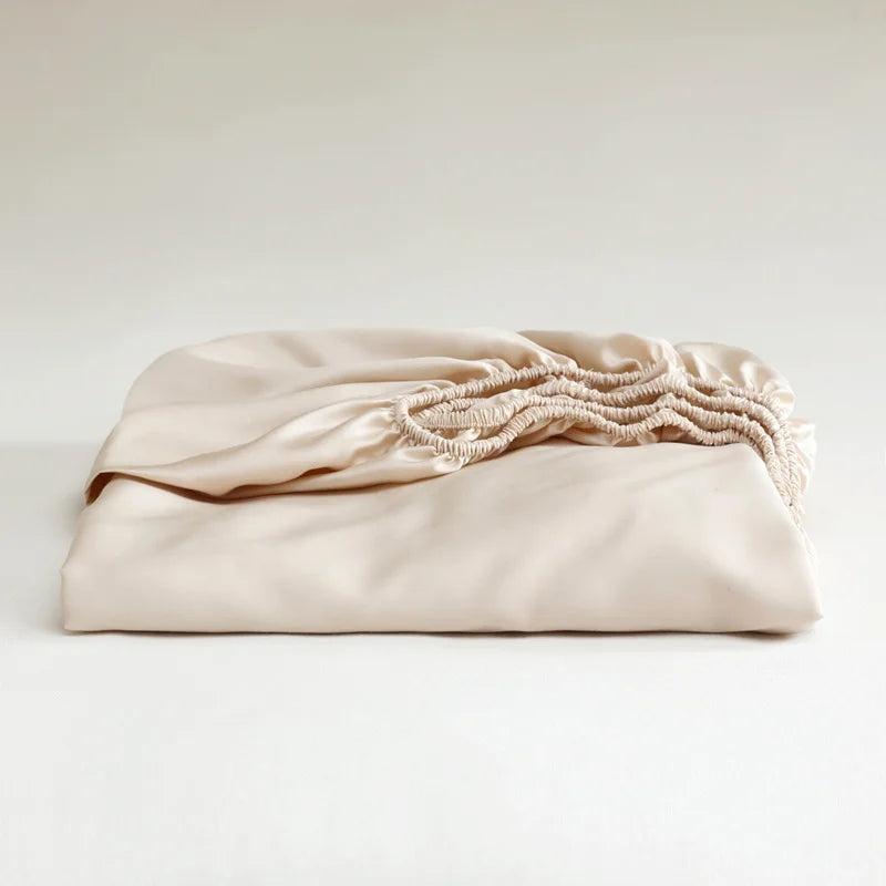 Luxury Mulberry Silk Fitted Sheet – Soft Elastic Mattress Cover for Single, Double, Queen & King Beds
