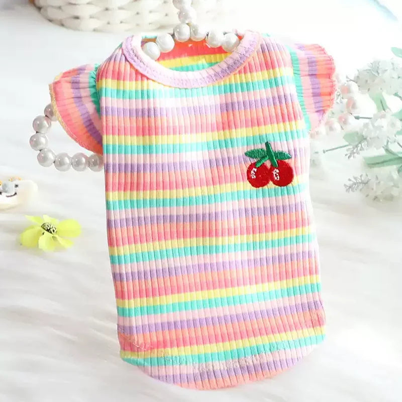 Vestido de verano para cachorros lindos para perros y gatos pequeños – Ropa de encaje a rayas para mascotas, camiseta y falda para perras Chihuahua, Yorkie, Bichon