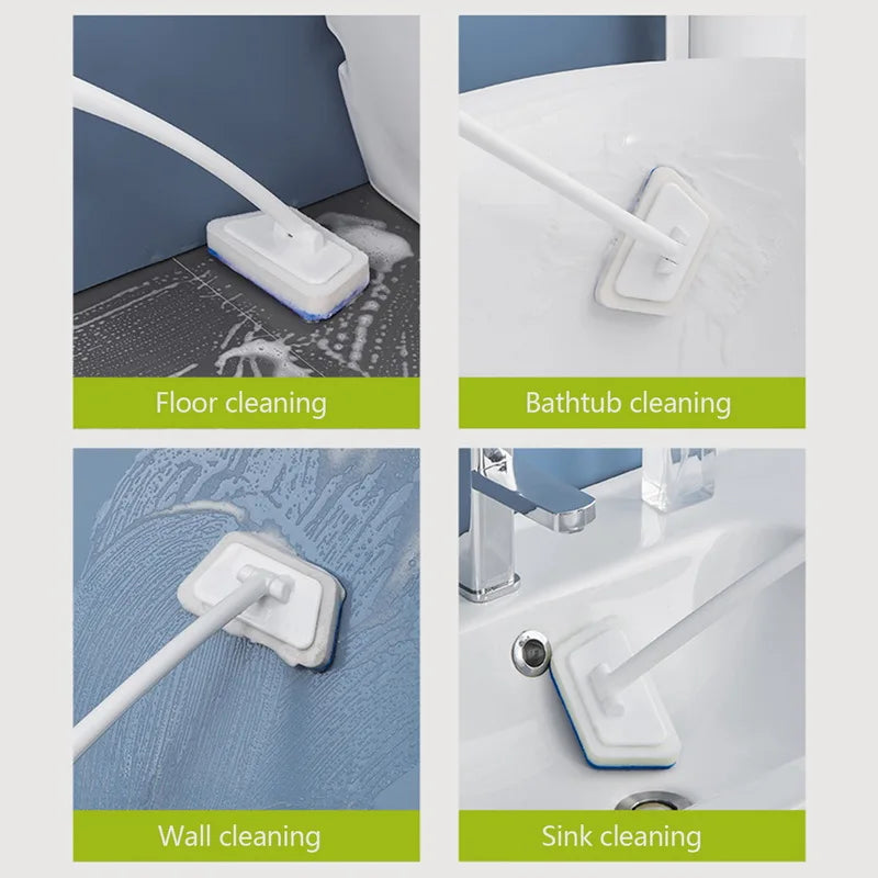 Brosse de nettoyage éponge de salle de bain – Outil de récurage multifonctionnel à long manche, brosse éponge amovible pour le nettoyage en profondeur des sols, baignoires, carrelages en céramique et surfaces domestiques
