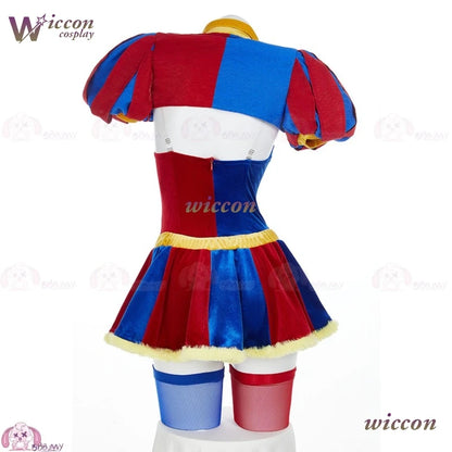 Clown Circus Cosplay Costume – Original Design Adult Set (Pomnii Wig, Hat, Velvet Skirt, Carnival/Christmas Outfit)