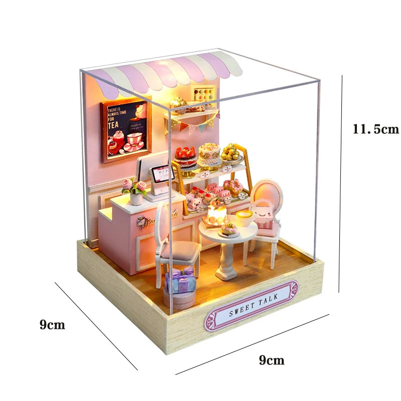 Wooden Dollhouse 3D Puzzle Kit – DIY Miniature Room Model with Furniture & LED Lights Home Decoration