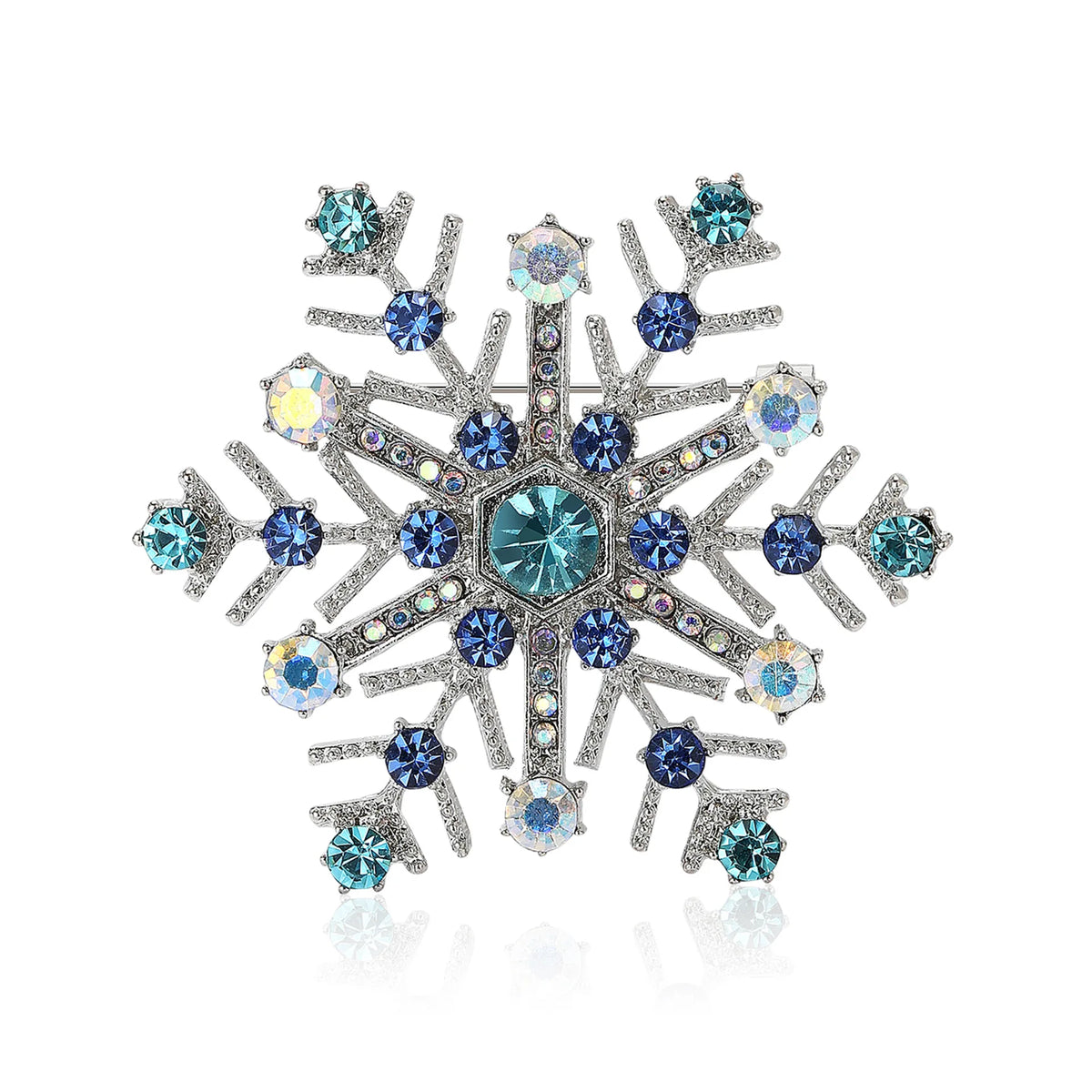 Christmas Snowflake Brooch – Blue Rhinestone Crystal Lapel Pin for Women, Festive Holiday Party Jewelry & Christmas Gift Accessory