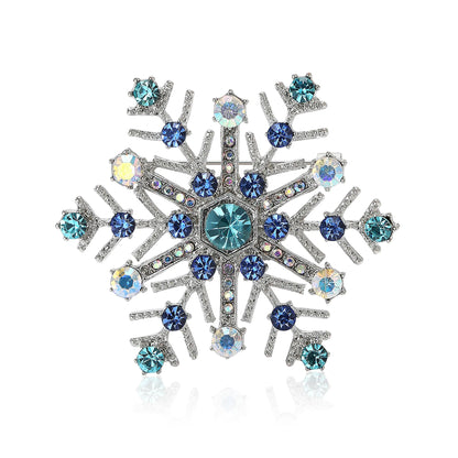 Christmas Snowflake Brooch – Blue Rhinestone Crystal Lapel Pin for Women, Festive Holiday Party Jewelry & Christmas Gift Accessory