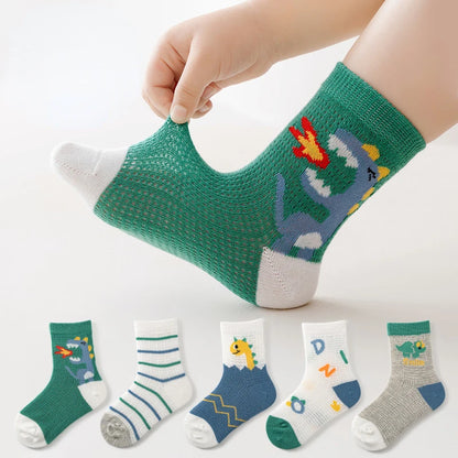 5 pares de calcetines de algodón de malla transpirables de verano suaves para niños y niñas de 1 a 12 años