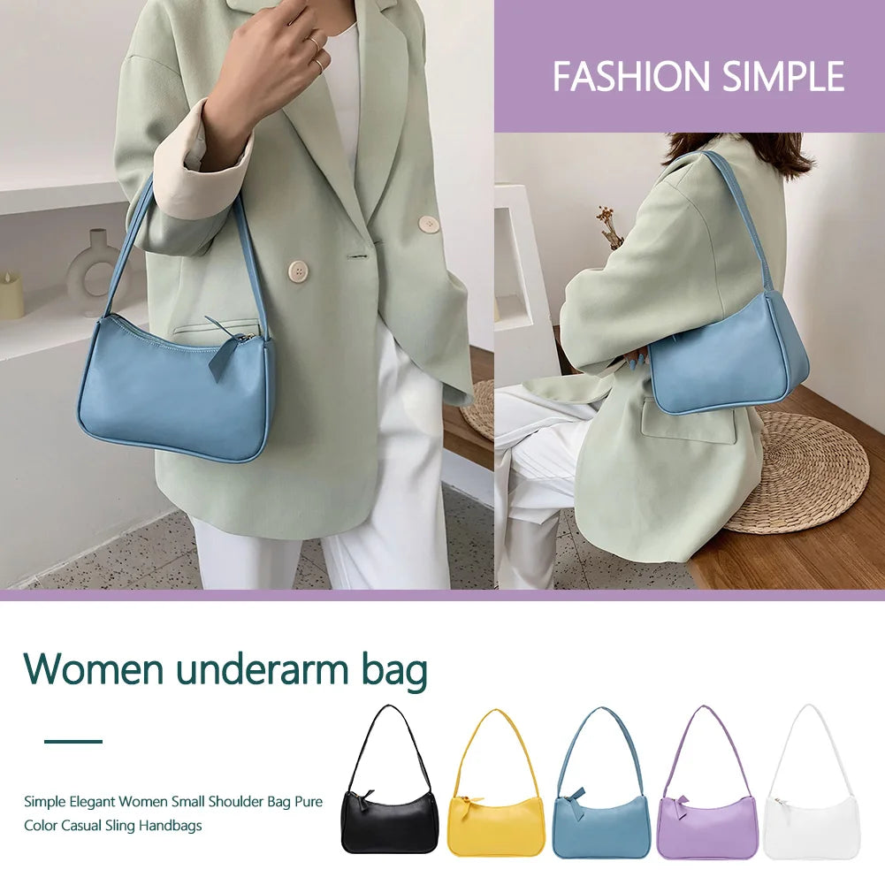 Bolso de hombro retro de piel sintética para mujer – Bolso de mano de moda con asa superior, monedero informal de color sólido para mujer