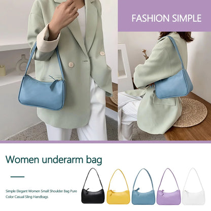 Bolso de hombro retro de piel sintética para mujer – Bolso de mano de moda con asa superior, monedero informal de color sólido para mujer