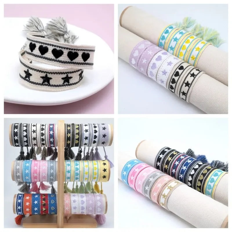 Pulsera de estrella bordada bohemia – Correa de muñeca tejida a mano con borlas para mujer | Regalo de joyería de moda étnica