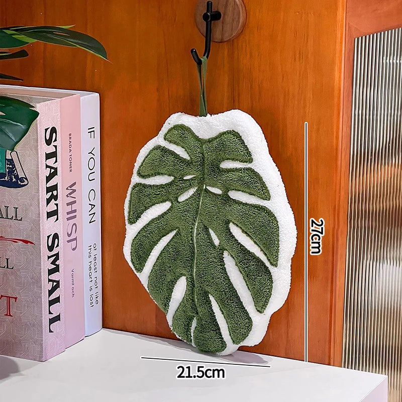 Essuie-mains Feuille – Serviette suspendue douce et absorbante pour la salle de bain et la cuisine, Gant de toilette décoratif, Serviette mouchoir à séchage rapide, Accessoire de nettoyage pour la maison