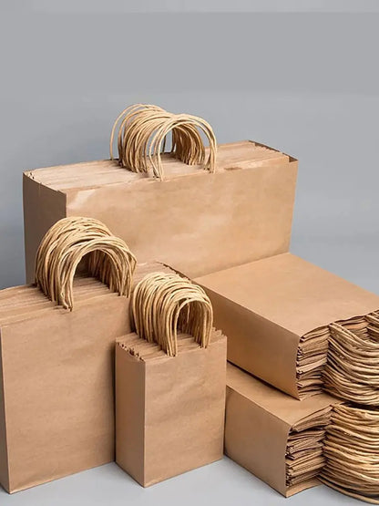 10PCS Kraft Paper Gift Bags with Handles – Shopping Bags for Clothing, Weddings, Christmas, Retail Packaging & Party Gift Favors