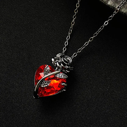 Dark Red Faux Crystal Rose Pendant Necklace – Love Heart Flower Choker for Women, Gothic Punk Jewelry for Dating, Banquets & Daily Wear