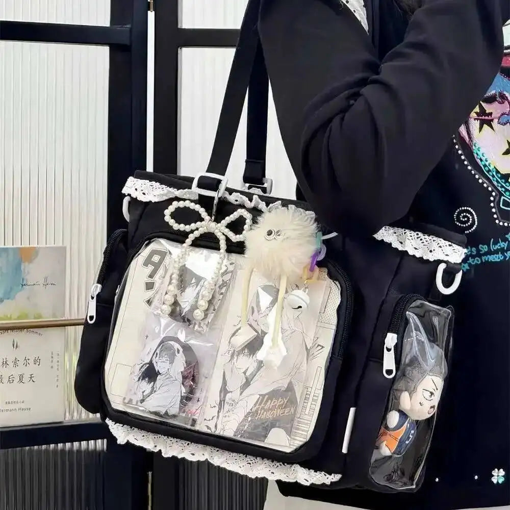 Bolsa Ita Japonesa Y2K para Mujer – Bonito Bolso de Hombro Transparente Lolita, Bolso Cruzado Grande de Exhibición DIY, Cartera de Moda Kawaii para la Escuela, Viajes y Uso Diario
