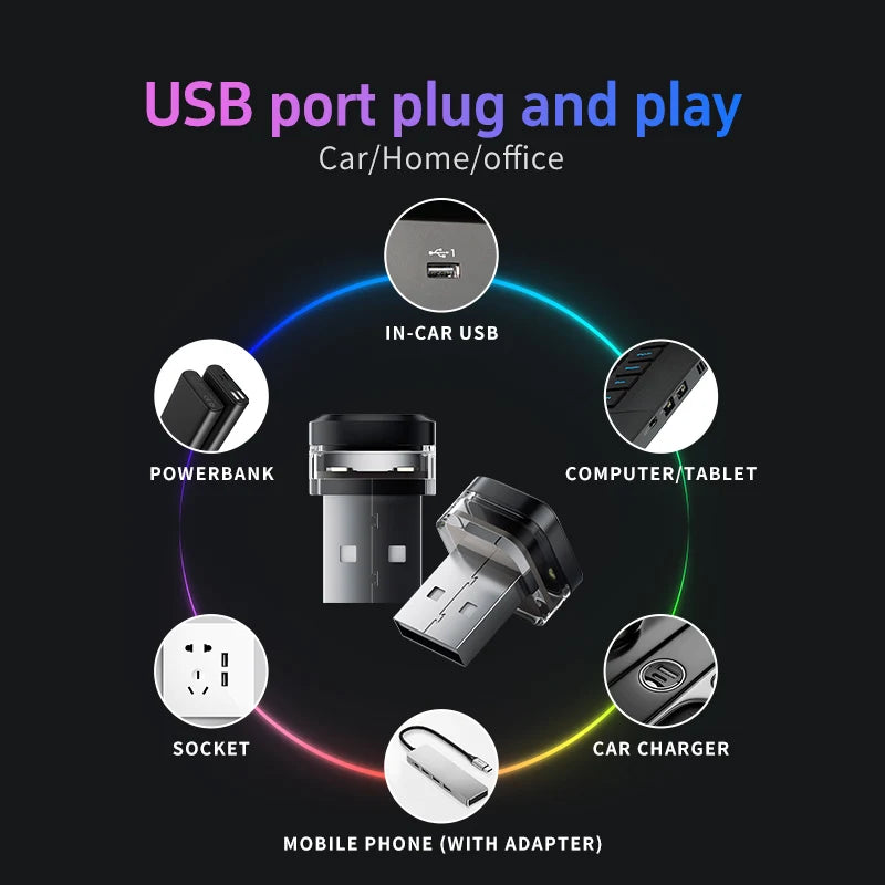 Universal USB LED Car Interior Ambient Light – Plug & Play Mood Lamp for Reading & Interior Décor