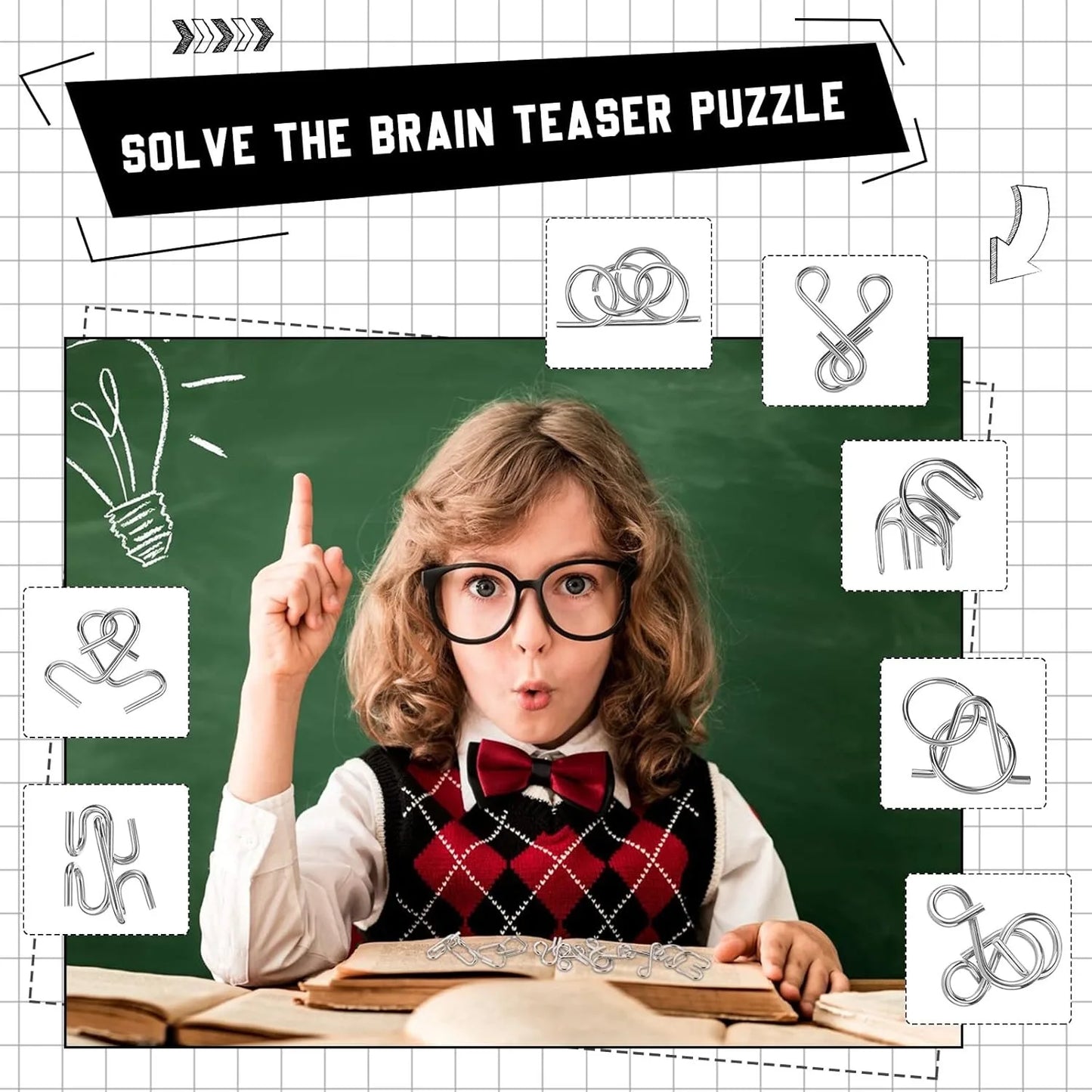 Metal Wire Puzzle Set – Brain Teaser IQ Challenge, Disentanglement Iron Link Interlock Puzzle Game, Chinese Ring Magic Trick Toy for Adults & Kids