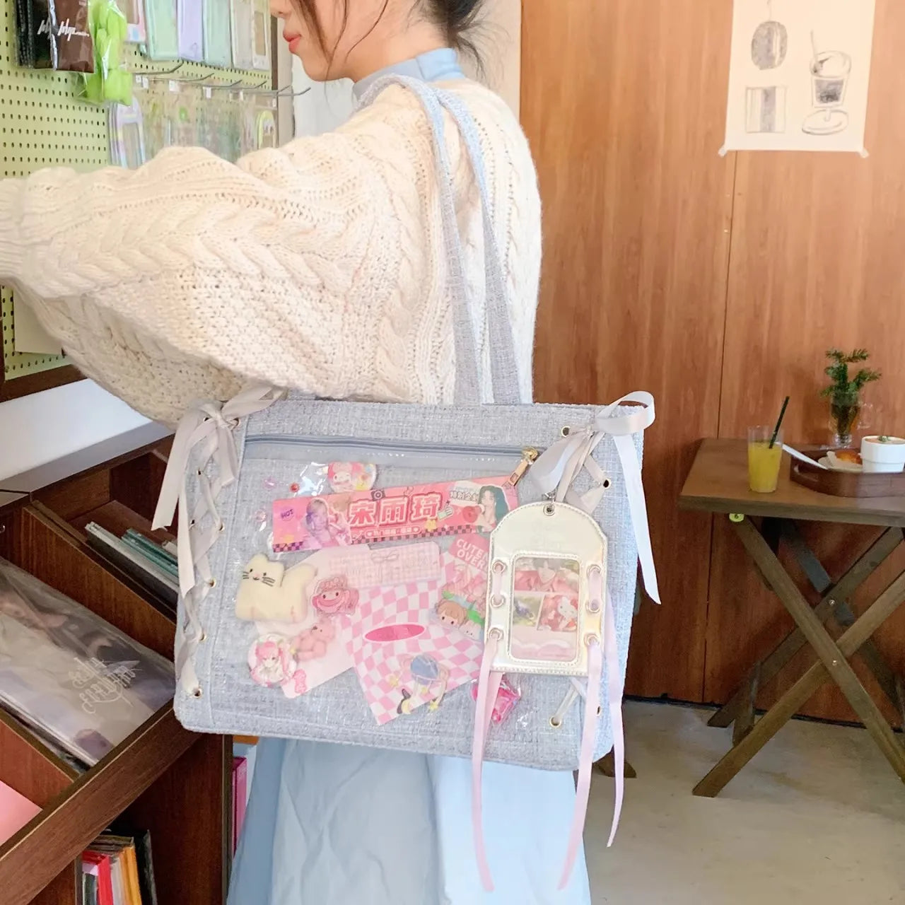 Bolsa Ita Japonesa Y2K para Mujer – Bonito Bolso de Hombro Transparente Lolita, Bolso Cruzado Grande de Exhibición DIY, Cartera de Moda Kawaii para la Escuela, Viajes y Uso Diario