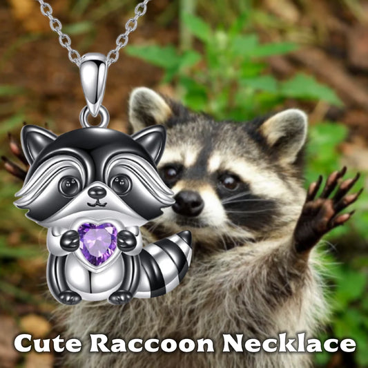 Glistening Purple Heart-Shaped Raccoon Pendant Necklace – Cute Alloy Jewelry for Daily Wear, Birthdays, Festivals & Fantasy Lover Gifts