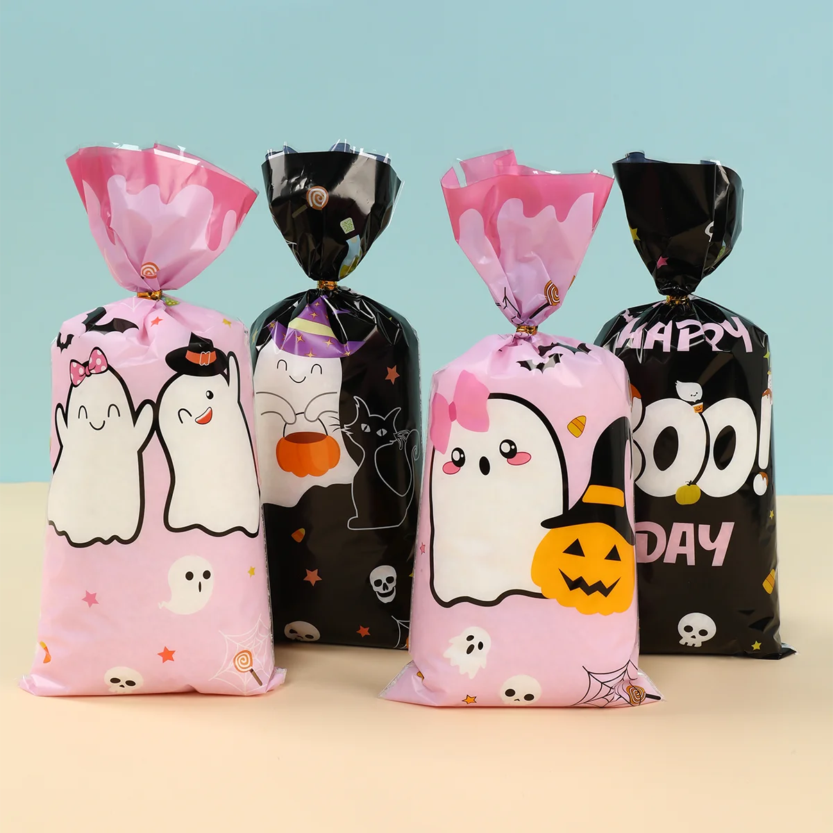 25/50/100PCS Halloween Ghost & Cat Gift Bags – Candy & Cookie Treat Packaging Bags for Trick-or-Treat, Halloween Parties & Decorations 2025